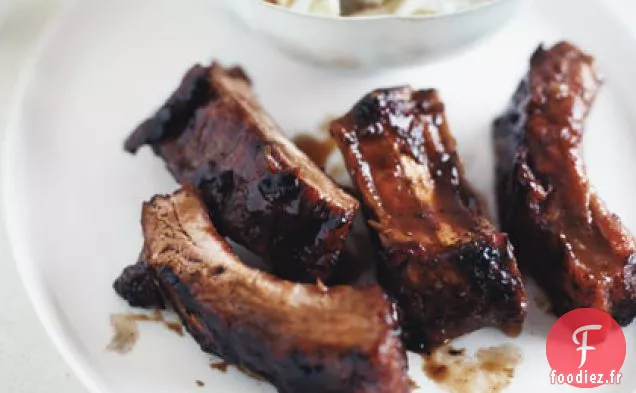 Côtes de Porc Glacées avec Salade de Pommes au Raifort