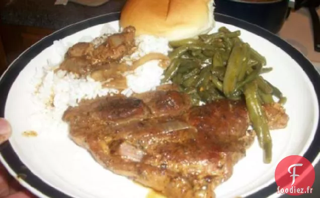 Steak de porc et oignons