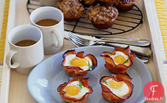 Œufs au Four et Champignons dans des Chips de Jambon
