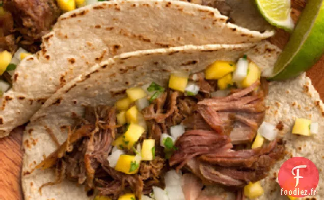 Tacos Carnitas au Sanglier avec Salsa Jicama-Mangue