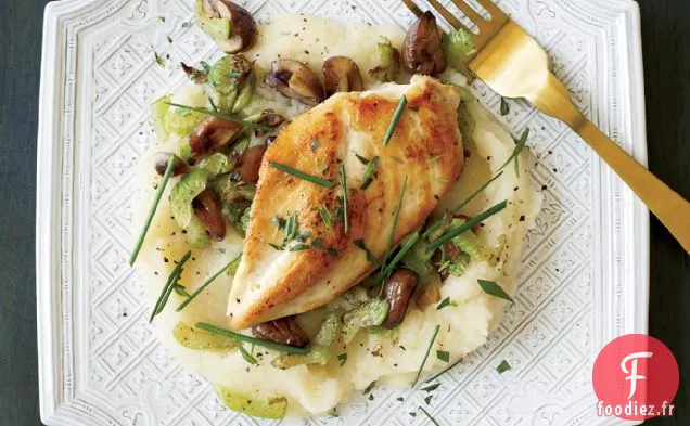 Poulet Sauté avec Purée de Céleri-Rave et Châtaignes