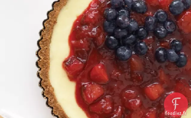 Tarte au Gâteau au fromage Rouge, Blanc et aux myrtilles