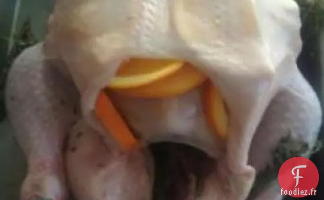 Poulet Cuit au Four Avec des Oranges Sanguines et du Thym