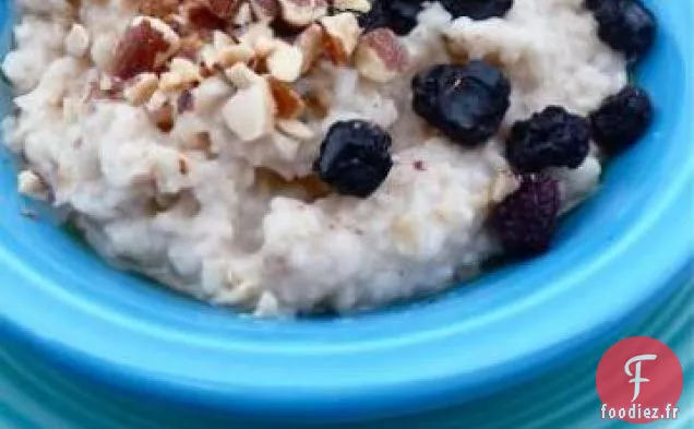 Avoine et Amandes Garnies De Myrtilles (Vegan, Mingau De Aveia