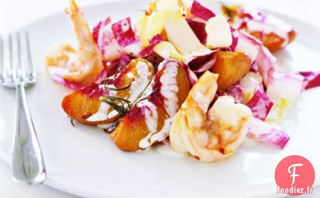 Salade de Pêches Rôties et Crevettes