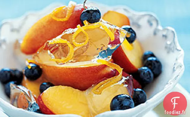 Gelée de Prosecco aux Nectarines, Myrtilles et Zeste d'Orange Confite