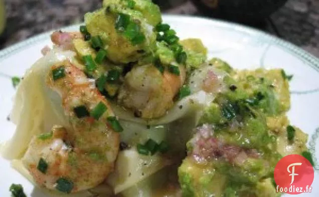 Lasagne Ouverte À L'Avocat Et Aux Crevettes Au Beurre D'Anchois