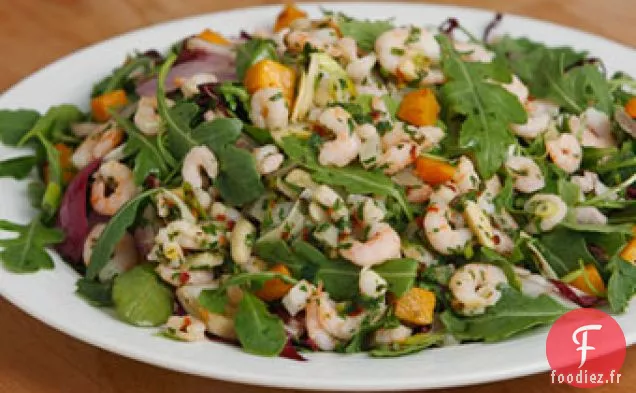Salade D'Automne Avec Vinaigrette Chaude Aux Crevettes De L'Oregon