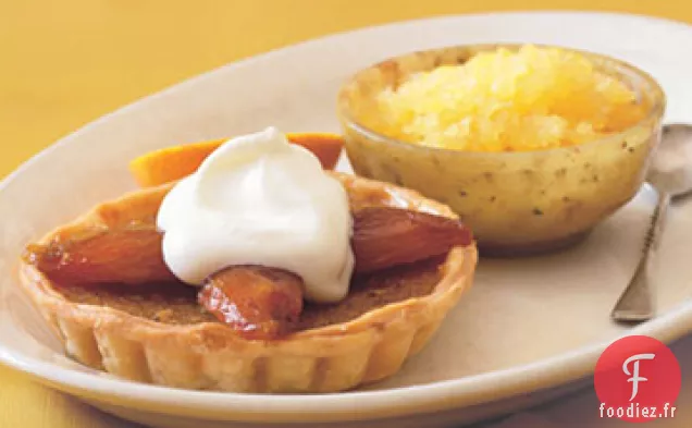 Tartelettes aux Dattes à la Mandarine avec Crème Fouettée au Babeurre et Granité à la Mandarine