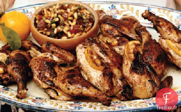 Poules de Gibier de Cornouailles grillées au Citron, au Sumac et à la Relish de Dattes