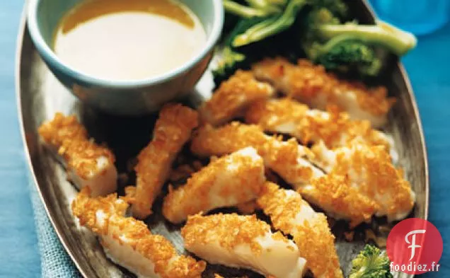 Morue du Pacifique Croustillante avec Trempette au Beurre Parmesan et Brocoli