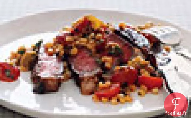 Entrecôte avec Salade de Maïs aux Tomates Chaudes