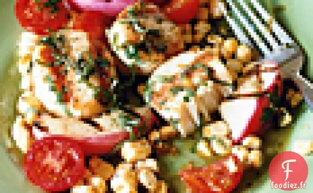 Pétoncles Grillés et Nectarines avec Salade de Maïs et Tomates