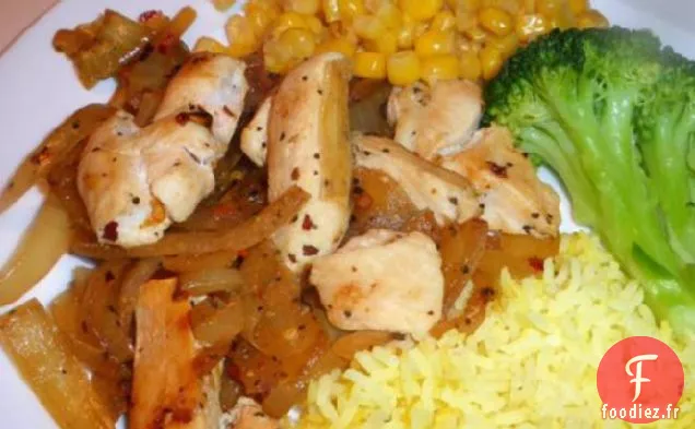 Poulet Faible En Gras Aux Oignons Caramélisés