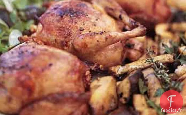 Squabs Rôtis aux Cèpes et Salade de Pain de Campagne