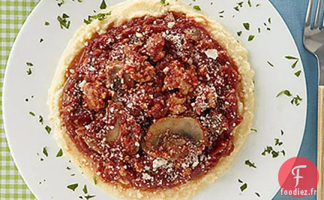 Polenta avec Sauce Rapide aux Champignons et à la Viande
