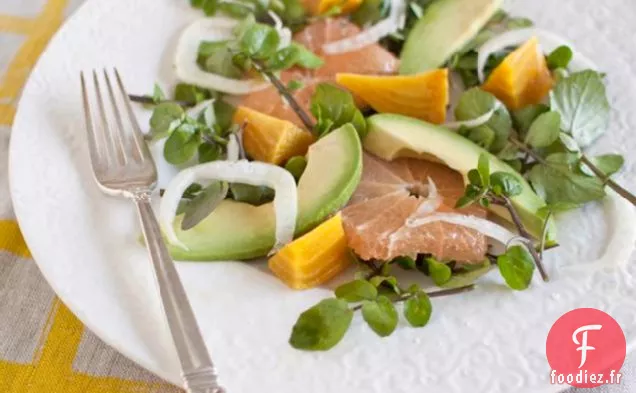 Salade De Betteraves Dorées Au Cresson, Fenouil, Avocat Et Pamplemousse