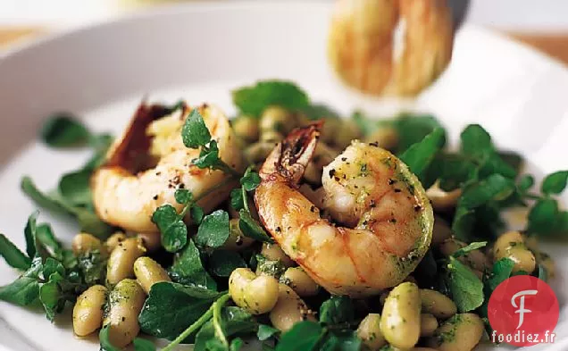 Salade de Crevettes au Cresson, Haricots Cannellini et Menthe