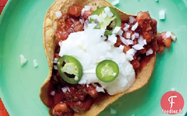 Chili de Dinde dans des tasses de Tortilla