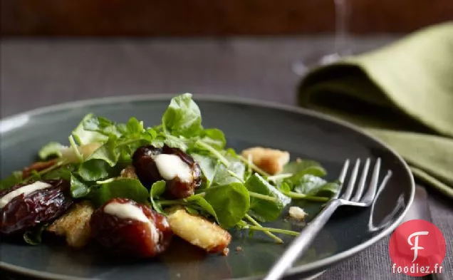 Dattes Fourrées au Mascarpone Rôties au Cresson et à la Brioche