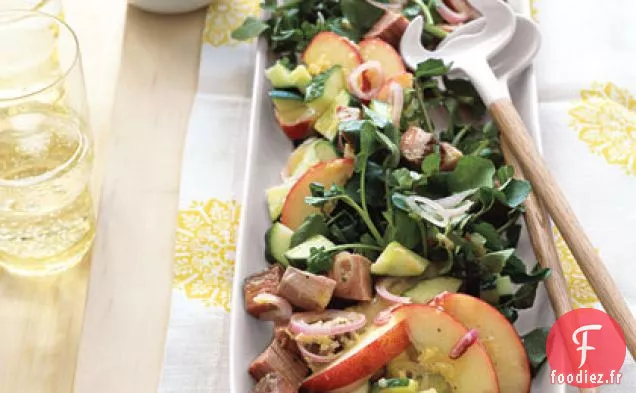 Salade de Bœuf, Cresson et Pêche à la Vinaigrette au Citron Vert