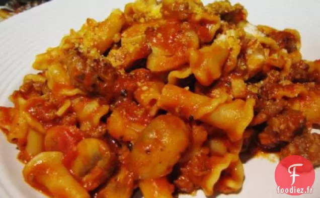 Pâtes aux Saucisses, Tomates et Champignons