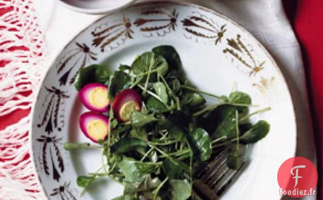 Salade de Cresson aux Œufs de Caille Marinés