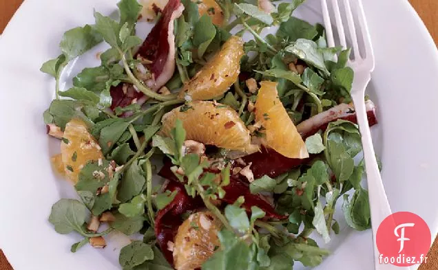 Salade de Cresson au Prosciutto, Mandarines et Noisettes