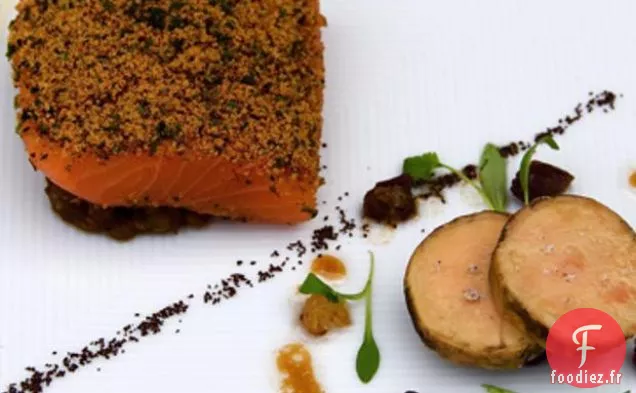 Saumon mi-cuit Bio, Lentilles Épicées, Foie Gras