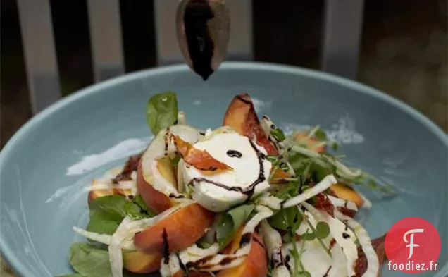 Pêche Californienne, Fenouil Rasé, Mozzarella Et Prosciut Croustillant