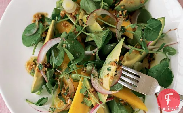 Salade de Cresson et Mangue avec Vinaigrette au Gingembre