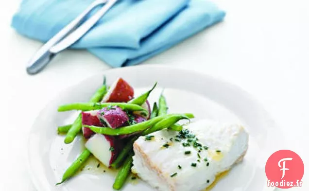 Flétan Poché aux Haricots Verts et Pommes de Terre Rouges