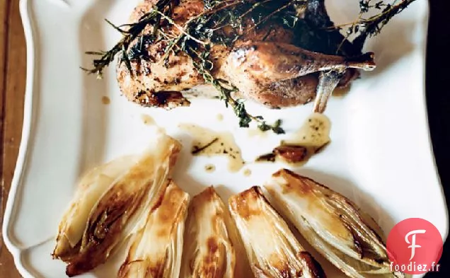 Faisans Rôtis aux Herbes avec Endives et Purée de Raifort