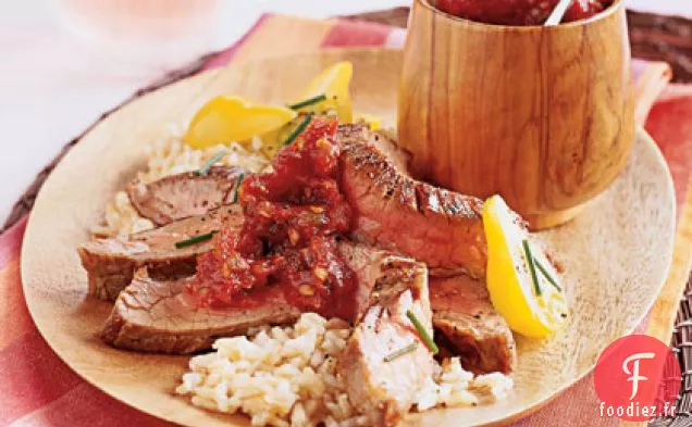 Steak de Flanc Enflammé avec Confiture de Tomates