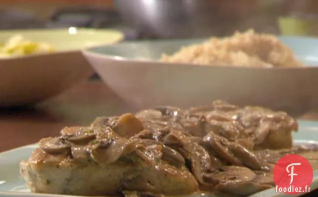 Poulet à la Crème d'Estragon à l'Eau de Vie (Poulet à la Vallée d'Auge), Riz au Camembert avec Endives Chaudes et Pommes