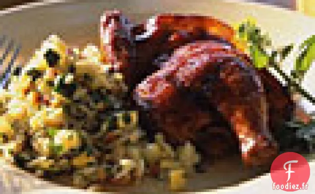Poules de Cornouailles Enveloppées de Bacon avec Glaçage Balsamique à la Framboise