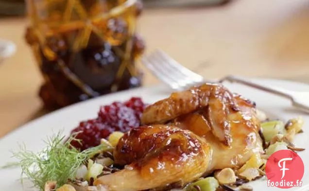 Poules de Cornouailles Glacées Farcies au Riz Sauvage et à l'Abricot