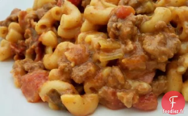 Macaroni au Fromage au Bacon et au Hamburger