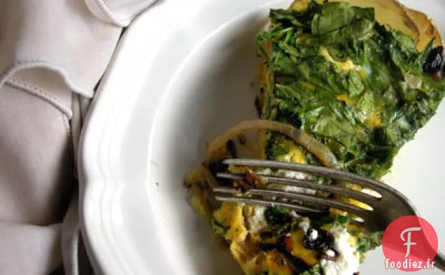 Épinards, Oignon Caramélisé Et Quiche De Chèvre En Croûte De Pommes De Terre