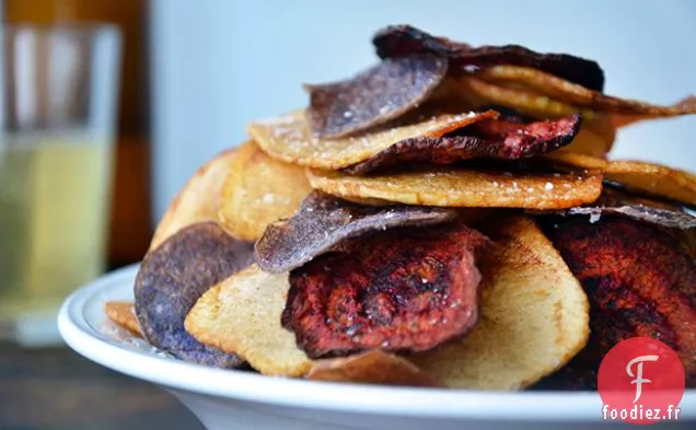 Croustilles de Pommes de Terre et de Betteraves Rouges, Blanches et Bleues