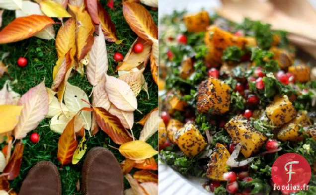 Courge Musquée En Croûte De Graines De Pavot Avec Chou Frisé Et Grenades