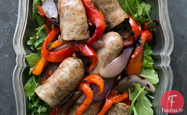 Saucisse Italienne Grillée aux Poivrons, Oignons et Roquette