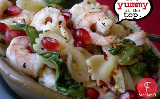 Pâtes Pom Avec Chou Frisé Épicé Et Crevettes