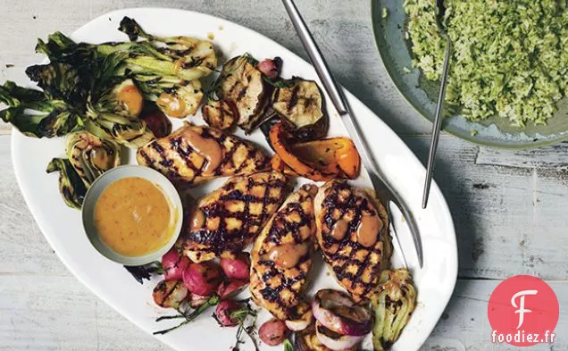 Poulet Asiatique Grillé avec Bok Choy, champignons Shiitake et Radis