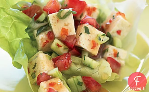 Citron Vert épicé et Tofu aux herbes dans des tasses de laitue