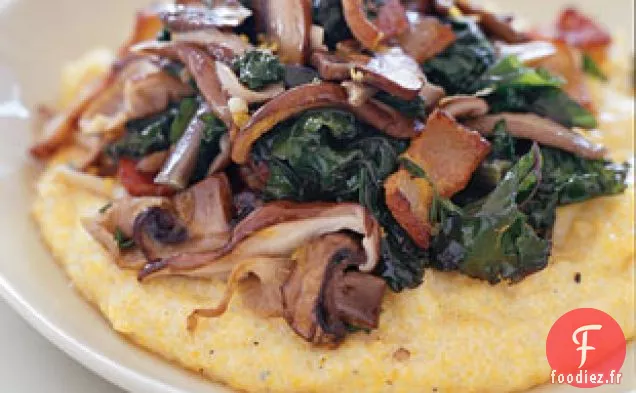 Chou Frisé Et Champignons À La Polenta Crémeuse