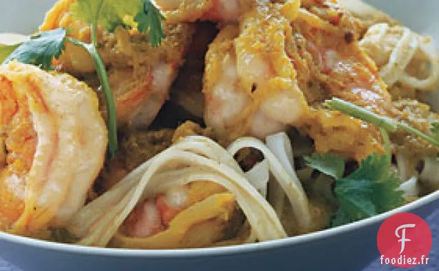 Crevettes au Curry Vert avec Nouilles