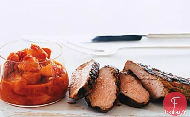 Jerk de Porc Grillé avec Relish de Pêche au Curry