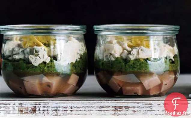 Persillade de Jambon avec Salade de Pommes de Terre à la Moutarde et Purée de Petits Pois