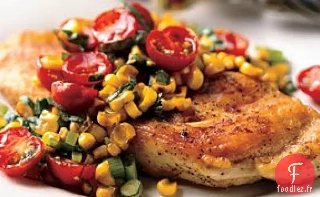 Paillards de Poulet à la Tomate, au Basilic et à la Relish de Maïs rôti